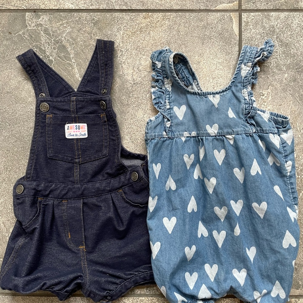 Girls 12M Denim Overalls and Heart Dress Set